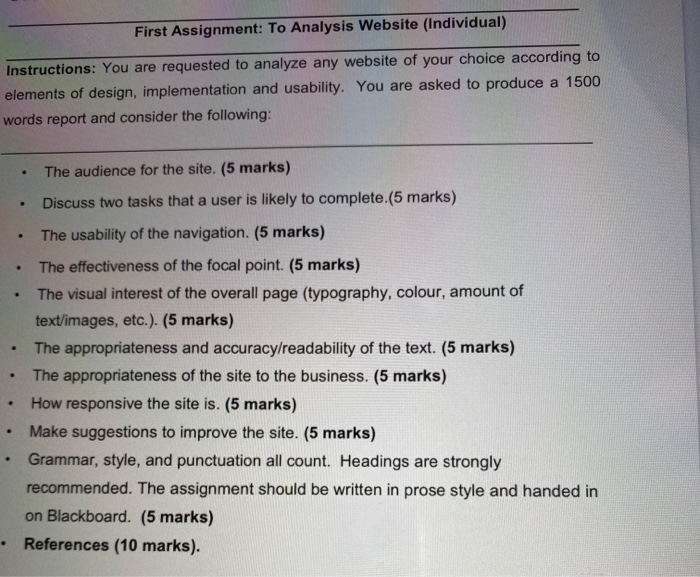 First Assignment: To Analysis Website (Individual) Instructions: You are requested to analyze any website of your choice acco