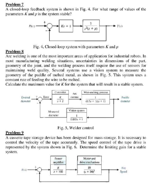 Problem 7 A closed-loop feedback system is shown in Fig. 4. For what range of values of the parameters K and p is the system