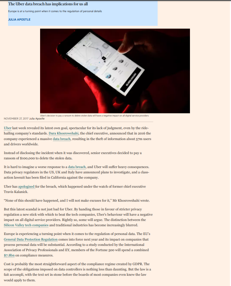 The Uber data breach has implications for us all Europe is at a turning point when it comes to the regulation of personal det