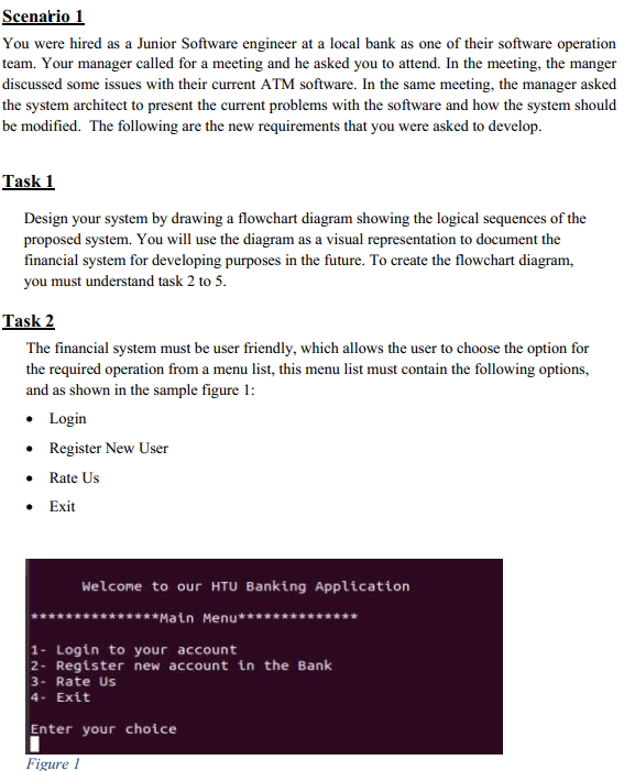 Scenario 1 You were hired as a Junior Software engineer at a local bank as one of their software operation team. Your manager
