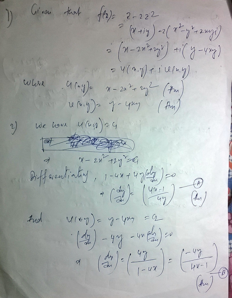 Suppose that the function f(z) = u(x,y) + iu(x,y) is analytic in some domain D. we can define two families of curves in D. The equations u(x, y) = q and v(x,y) = c2, where c1 and c2 are arbitrary constants, define the level curves of u and v. These level curves form orthogonal families, i.e. each curve in one family is orthogonal to each curve in the other family. Consider f(z) 222 1. Identify the the real and imaginary parts of f, i.e. the functions u(r, y) and v(x, y). and u(x, y) = c2. given curve, and the Cauchy-Riemann equations, to show that the two 2. Using implicit differentiation, como family u(.) 3. Use the fact that represents the slope of the tangent line to the families of curves are orthogonal.